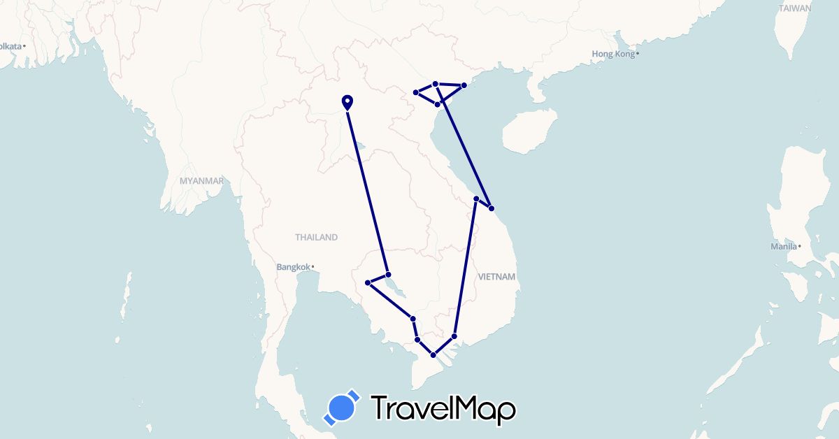 TravelMap itinerary: driving in Cambodia, Laos, Vietnam (Asia)